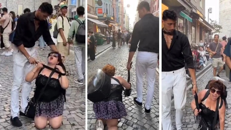 Beyoğlu'nda kadının boynuna tasma takıp gezdirince 'tutuklama' geldi