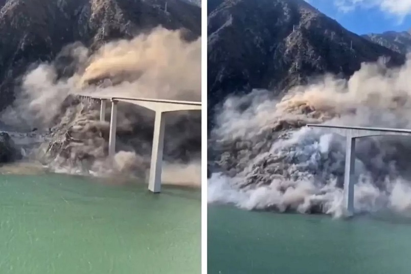 Çin'de 28 Eylül'de açılan köprü saniyeler içinde çöktü