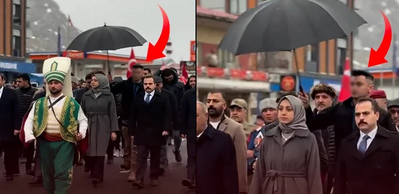 Tercan Kaymakamı korumasına 'şemsiye' taşıttı!