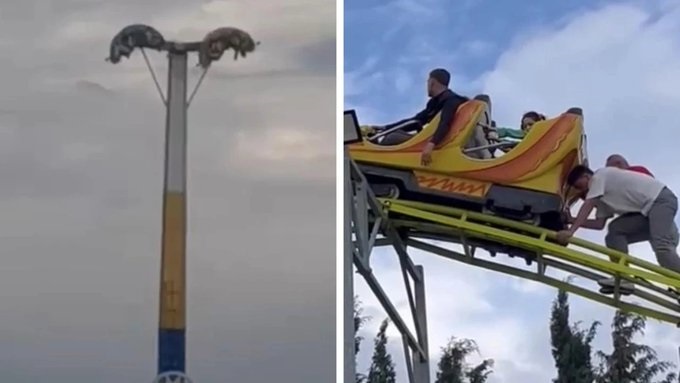 Lunapark eğlencesi kâbusa döndü: Metrelerce yüksekte baş aşağı asılı kaldılar