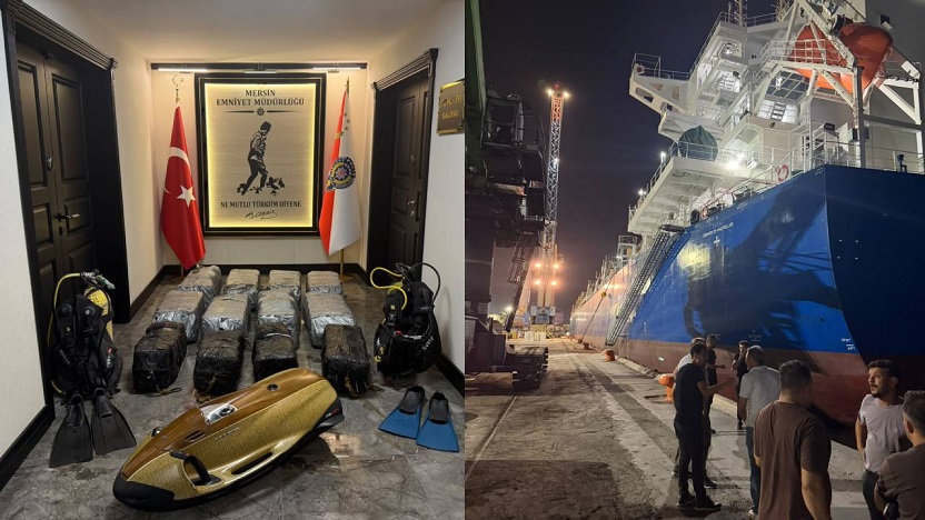 Mersin Limanı'ndaki geminin altından 350 kilo kokain çıktı