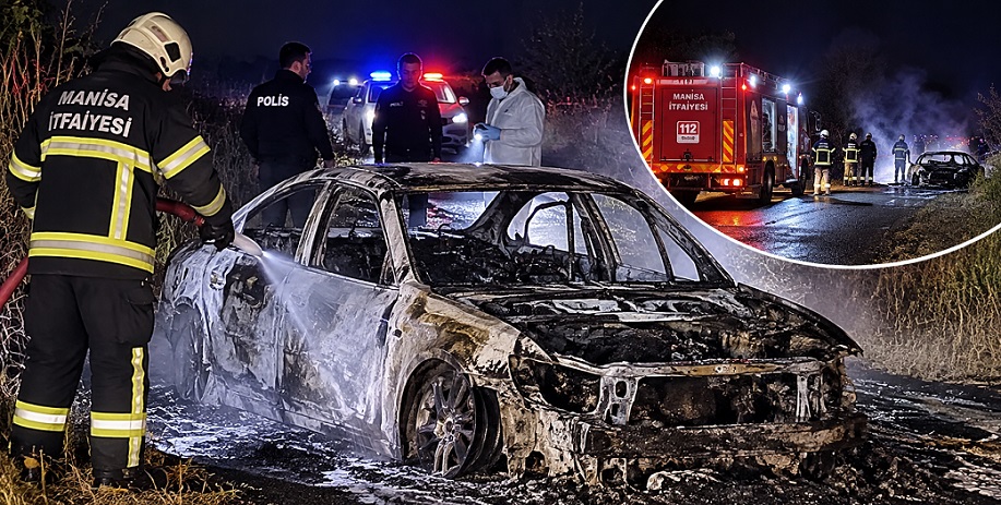 Manisa'da yanan otomobilde erkek cesedi bulundu