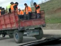 Çankırı Belediye işçileri römork üzerinde mesaiye gidiyorlar!